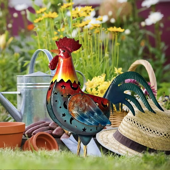 LIFFY Rooster Decor, Solar Garden Statue Metal Chicken Yard Art for Patio ,Farmhouse -18 inch(Red)