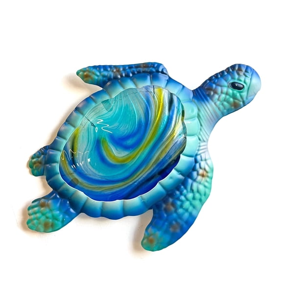 LIFFY Sea Turtle Decor Ocean Nautical Beach Wall Art Metal Glass Sea Turtle Bathroom Decor with LED Fairy Lights, 15" Indoor Outdoor Wall Art Sculpture for Patio,Pool,Beach,Garden,Yard,Home Gift