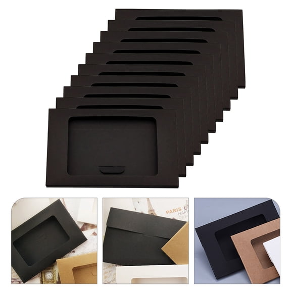 LIFKOME Elegant Black Envelop Packaging Box, Clear Window, Storage Use, 10Pcs