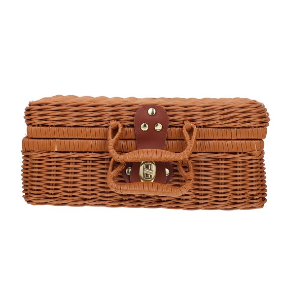 LIFKOME 1Pc Imitation Rattan Storage Box Large Capacity Light Brown Woven Case for Organization