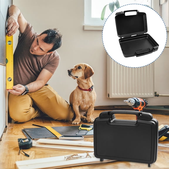 LIFKOME 1Pc Portable Black Plastic Tool Box Organizer Tough and Practical Storage Container