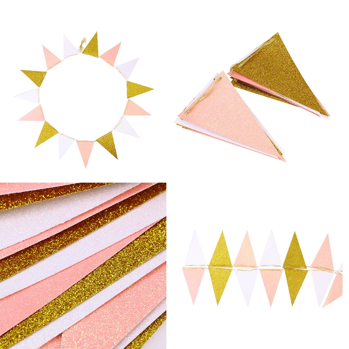 LIFKOME 1Pcs Bunting Banner Gold Pink Glitter Assorted Color Hanging ...