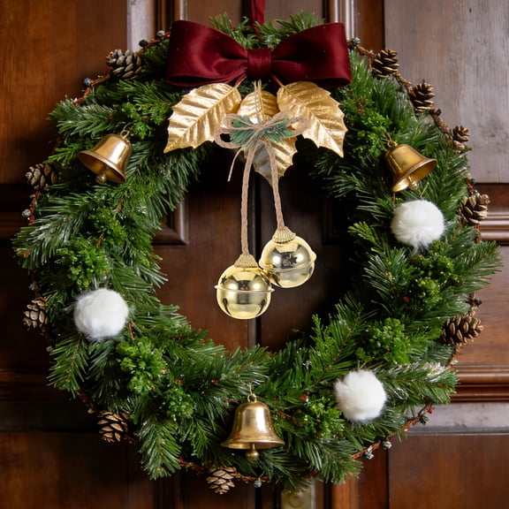 LIFKOME 2pcs Golden Jingle Bells Decorative Hanging Double with Jute Rope