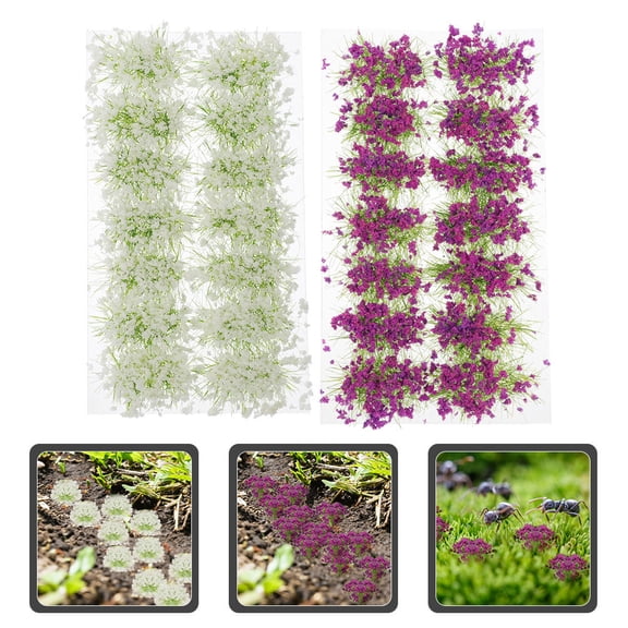 LIFKOME 2Pcs Simulated Grass Tuft for Dollhouse Scenery Supplies White Purple Assorted Color Smooth Surface