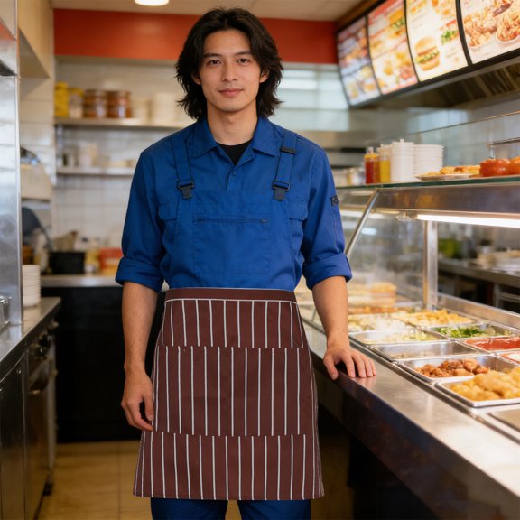 LIFKOME 2Pcs Striped Server Waist Aprons with Pockets Wear Resistant Fabric for Cooking and Serving