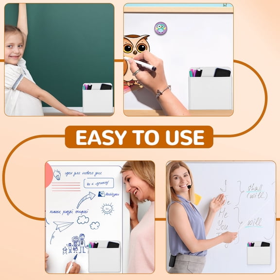LIFKOME 2Pcs Suction Dry Erase Pen Holder White Container with Adjustable Dividers for Whiteboards