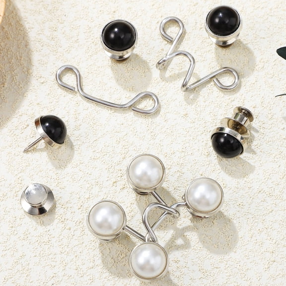 LIFKOME 4Pcs Waist Band Adjuster Jean Buttons for Pants Imitation Pearls Black Easy to Remove Everyday Use