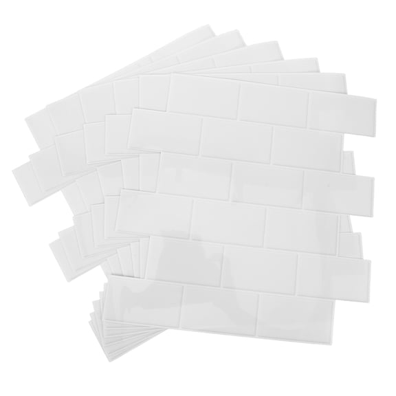 LIFKOME 6Pcs White Peel and Stick Backsplash Tiles with Grout Line Design Waterproof and Oil Resistant for Kitchen