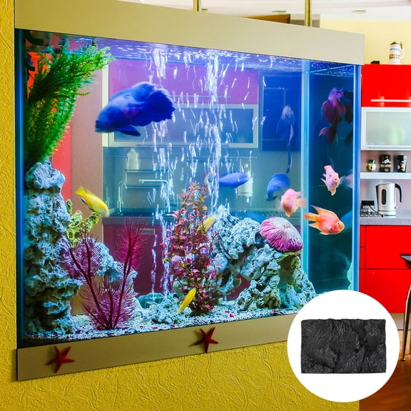 LIFKOME Aquarium Backdrop 3D Stone Background Board for Fish Tank Black 1Pack