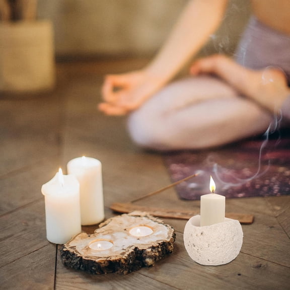 LIFKOME Beige Decorative Match Holder with Volcanic Stone Design for Candle and Fireplace Home Decor