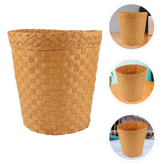 LIFKOME Brown Bamboo Trash Basket Woven Container for Sundries Storage and Room Organization