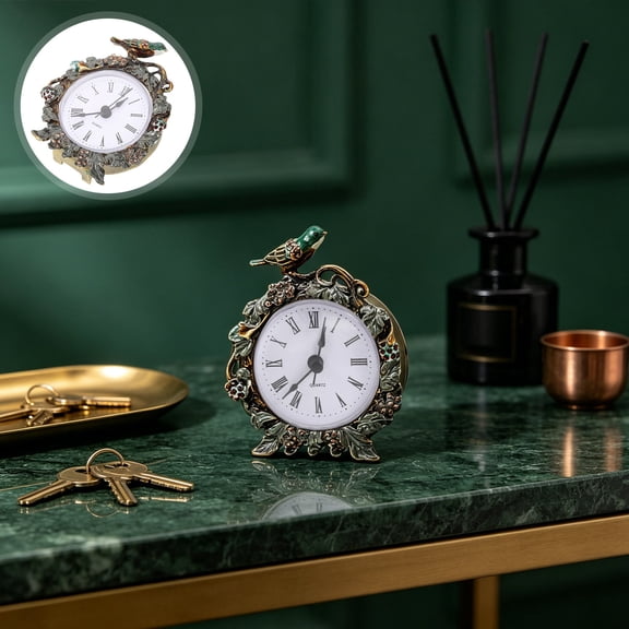 LIFKOME Small Vintage Tabletop Clock Metal Multi-Color Elegant Home Decor Accent