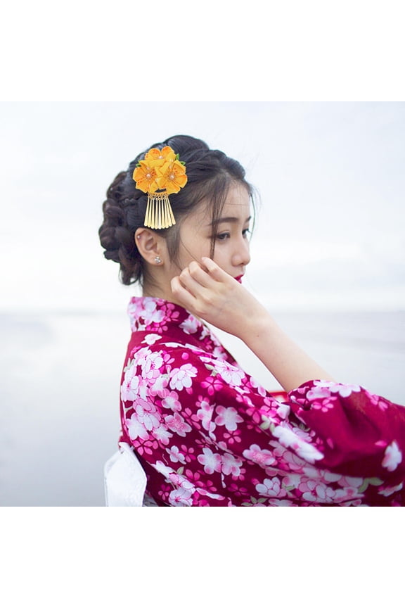 Yellow Japanese Style Hair Accessory Flowers for Hanfu Wedding Festival Wear