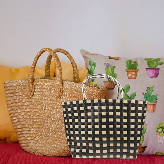 LIFKOME Handmade Moroccan Market Woven Straw Basket African Market Basket Basket Large Capacity Grocery Storage Basket