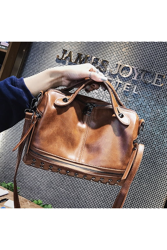 Ladies Handbag Rivet Crossbody Bag PU Material Bag Miss Size 1 Brown