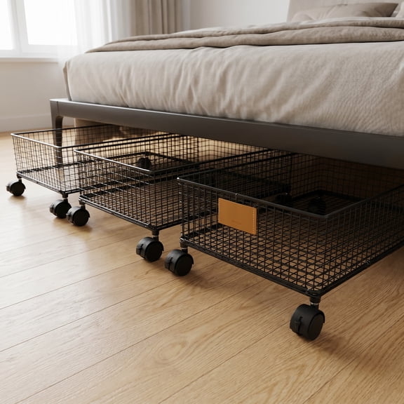 LIFKOME Storage for Under Bed Black Metal Rolling Container with Stackable Multilayer Design