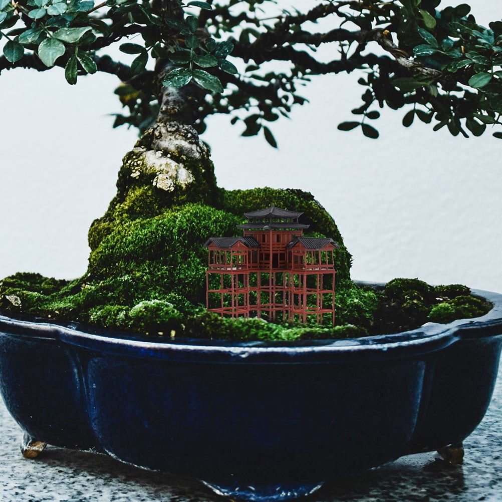 Statue De Pavillon Miniature Yardwe - Décoration Pour Aquarium, Terrarium, Jardin De Fées - Dimensions : 7,9 X 6,0 X 5,7 Cm - Couleur Marron