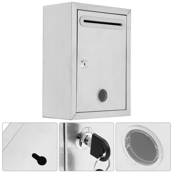 LIFKOME Multi Functional Wall Mounted Deposit Drop Box Plated Silver Steel Lockable Storage Bin