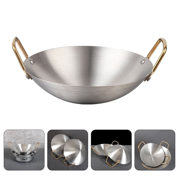 LIFKOME Non-stick Hot Pot Wok Stainless Steel Round Cooking Enthusiasts 1Set