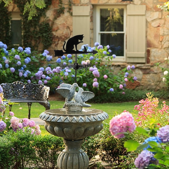 LIFKOME Stainless Steel Cat Weathervane Black Garden Decor with Wind Direction Indicator