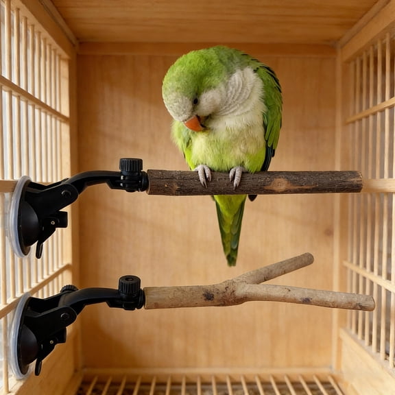 LIFKOME Suction Cup Bird Perch, Natural Wood, Portable, Assorted Color, 2Pcs