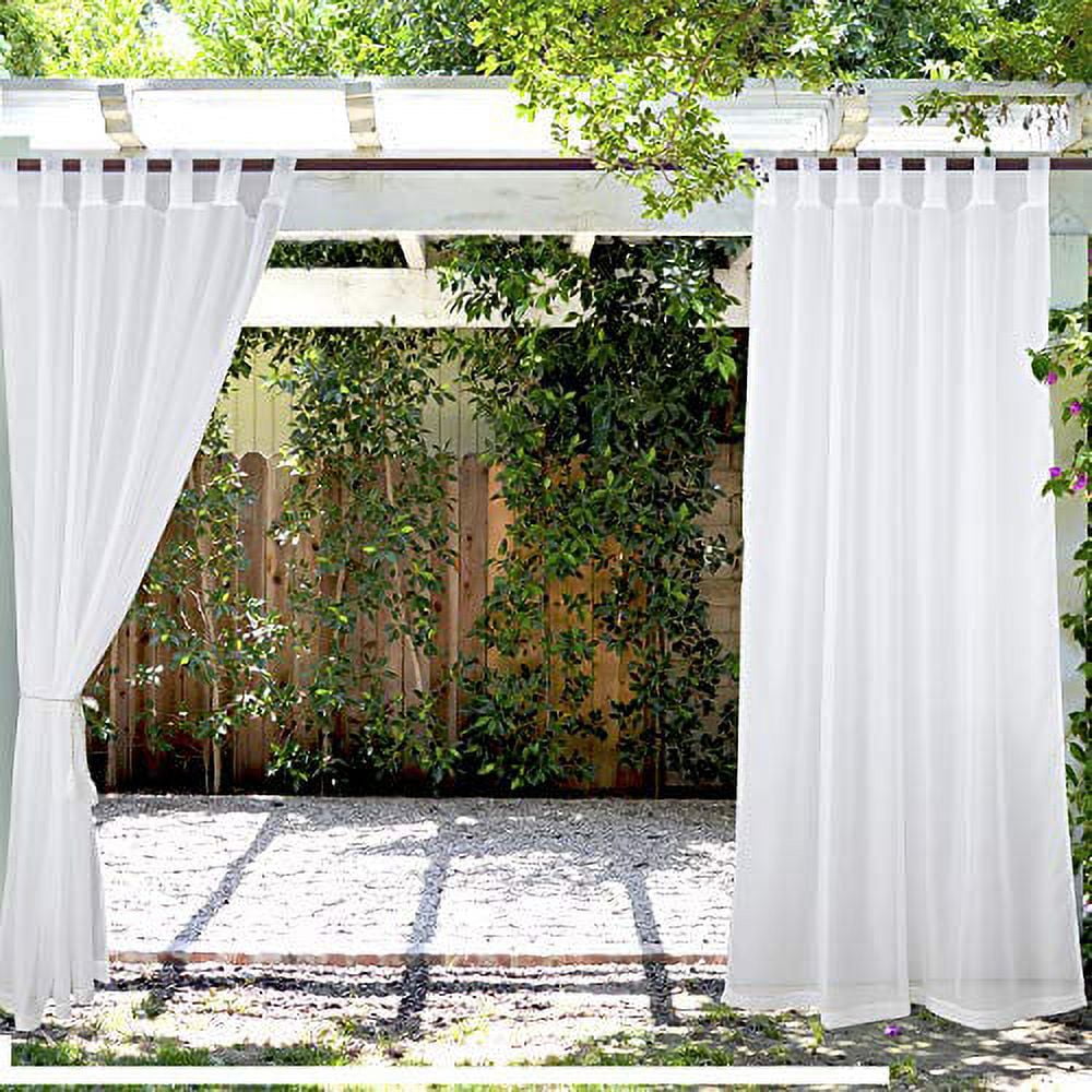 SNOWCITY Outdoor Sheer Curtains Waterproof Velcro Tab Top for Patio | Weighted Curtain | Custom Service White W52in * L120in