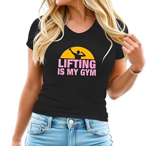 LIFTING IS MY GYM Cotton Short Sleeve T-Shirt for Women - Vibrant Pink Graphic with Weightlifter