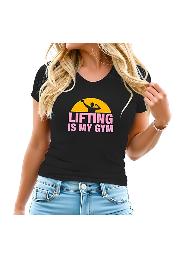 LIFTING IS MY GYM Cotton Short Sleeve T-Shirt for Women - Vibrant Pink Graphic with Weightlifter