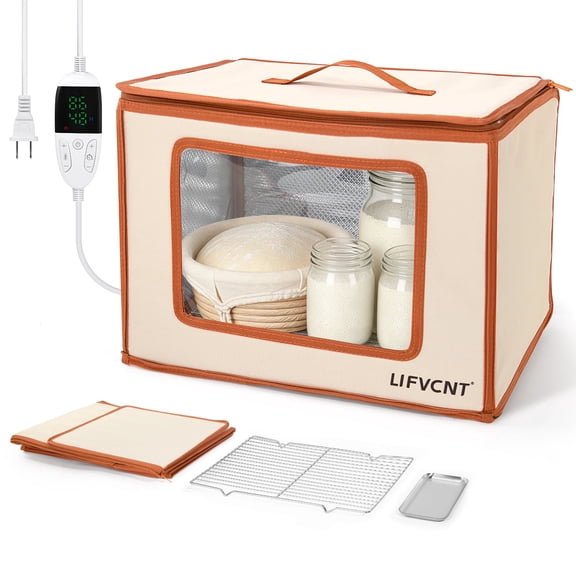 LIFVCNT Folding Bread Proofing Box with 68–132°F Temp Control & 99H Timer, Dough Proofer for Sourdough and Baking, Dual Heating Zones, 1 Pack