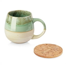 LIFVER 21 Oz Large Ceramic Coffee Mug with Coaster, Stoneware Coffee Mug, Big Tea Cup for Office and Home, Green