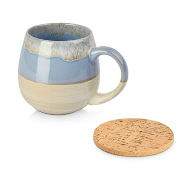 LIFVER 21Oz Large Coffee Mug with Protection Crock Coaster, Jumbo Ceramic Chocolate and Tea Cups, Reactive Glazed Cereal Mugs, Holiday Porcelain Gifts for Home &Office, Blue