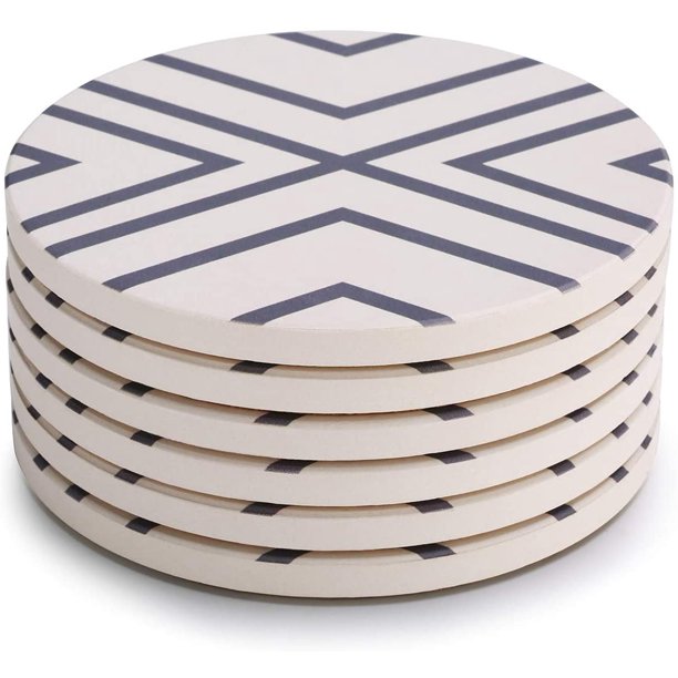 LIFVER Ceramic Coasters, Absorbent Coaster with Cork Base Set of 6
