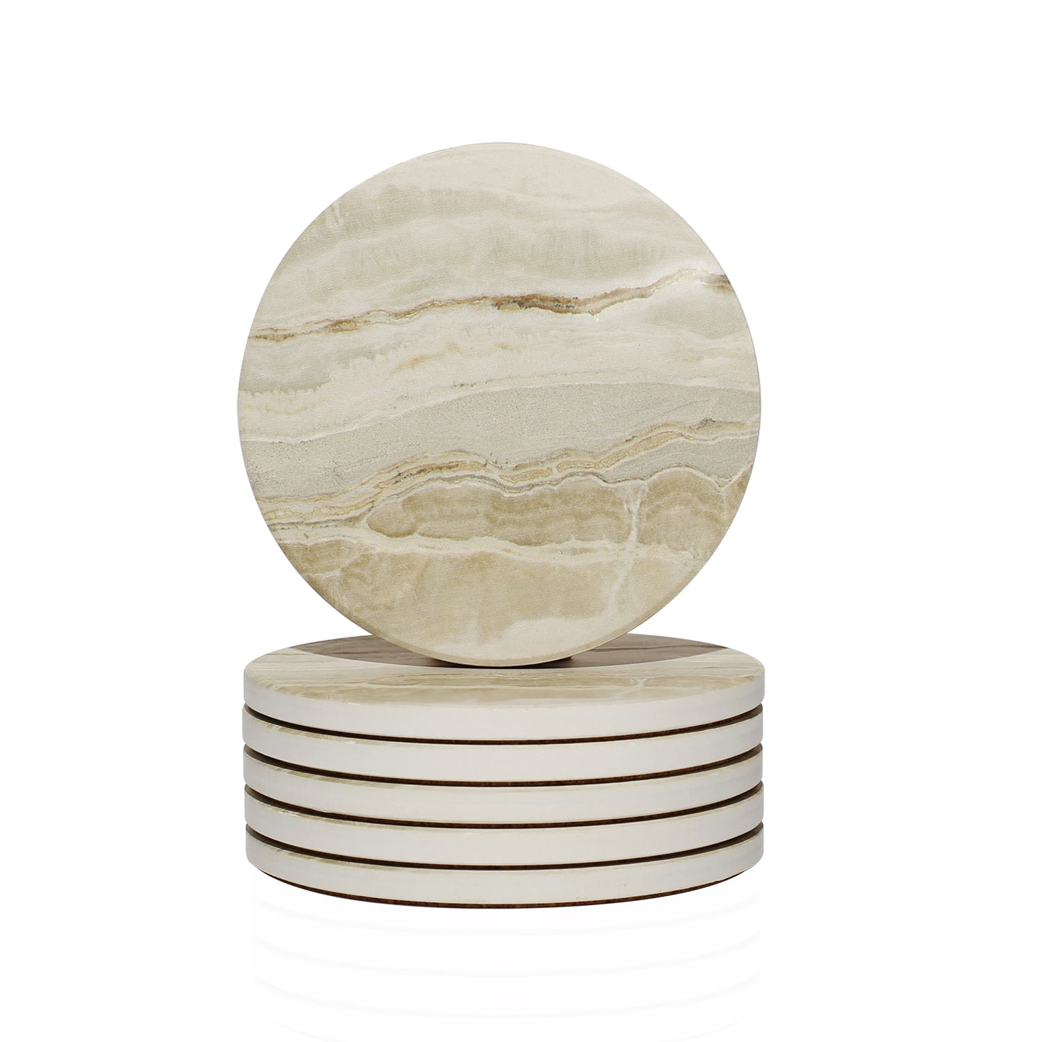 LIFVER Coasters for Drinks, Absorbent Drink Coasters Set 6 Pcs, Absorbent Coasters Set with Cork