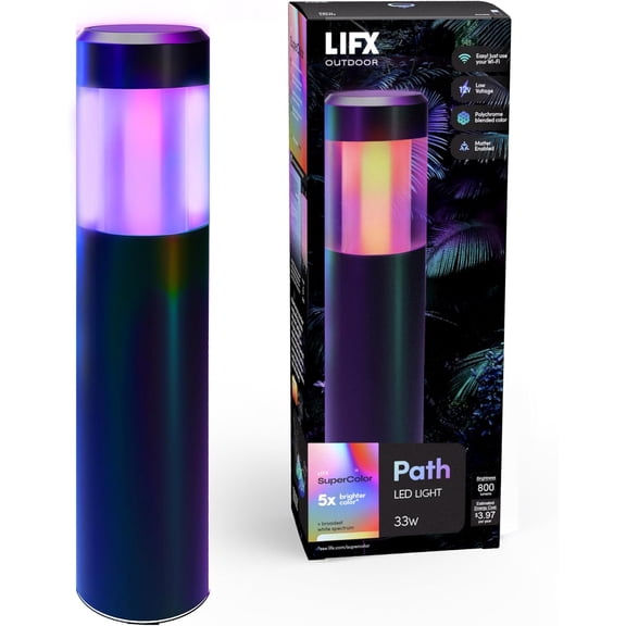 LIFX Supercolor Smart LED Path Light, Outdoor Wi-Fi Landscape Lighting with 6 Addressable Color Zones, RGBW Dynamic Effects, Compatible Alexa, Google, HomeKit, SmartThings, LFX/LV/Path/RND