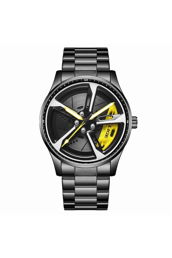 LIGE 2025 Fashion Stainless Steel Men's Quartz Wristwatch Dial Sport Car Rim Wheel Hub Watch Business Luxury Wrist Business Watch Stainless Steel Luxury Automatic Watch Waterproof Chronograph