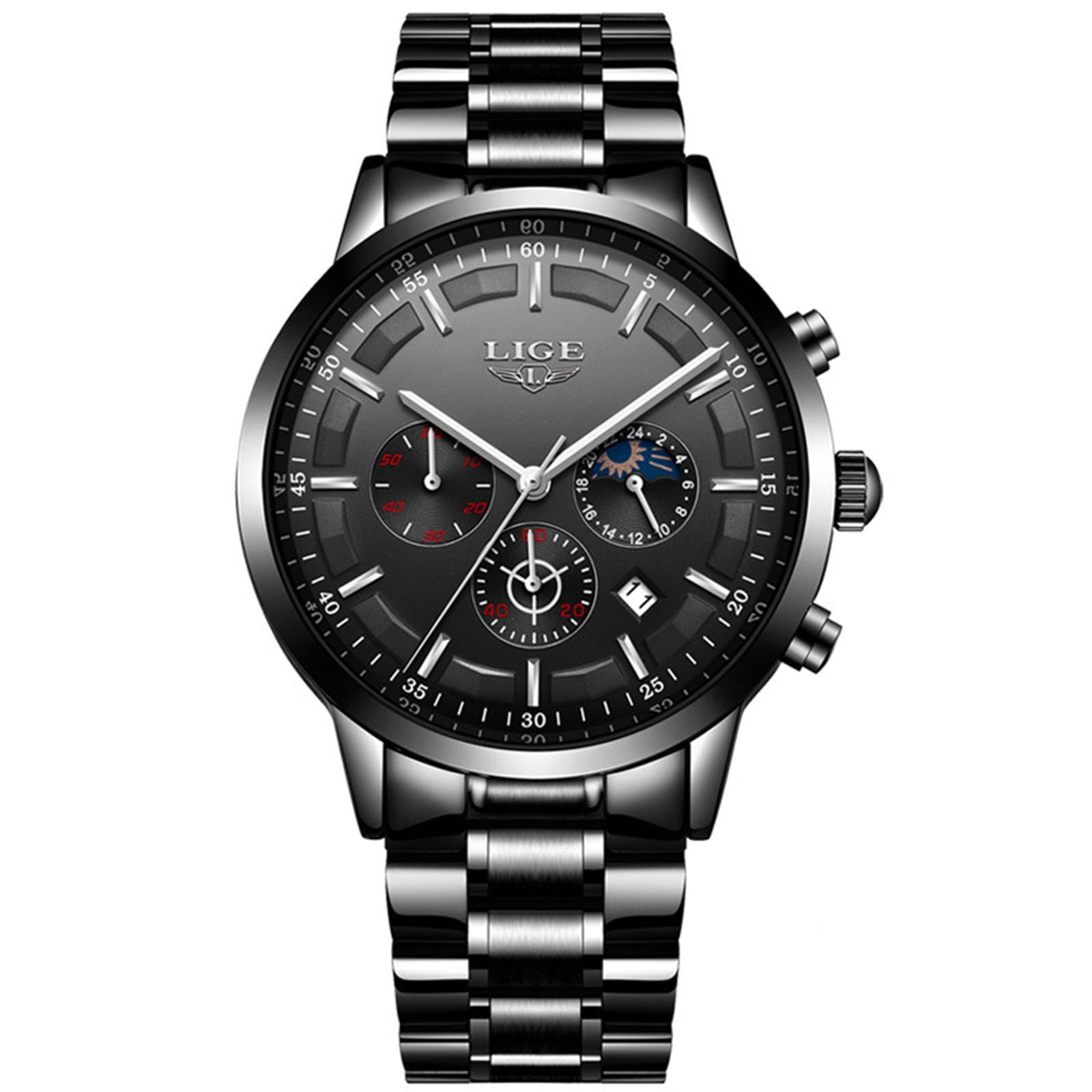 LIGE Business Quartz Watch Men Fashion Stainless Steel Waterproof