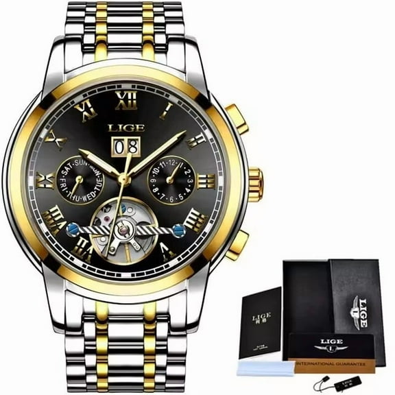 LIGE Fashion Men's Mechanical WristWatches Business Waterproof Tourbillon Watch Men Top Brand Lux Men's Automatic Chronograph Watch Luxury Dress Watch Chronograph Stainless Steel Luminous