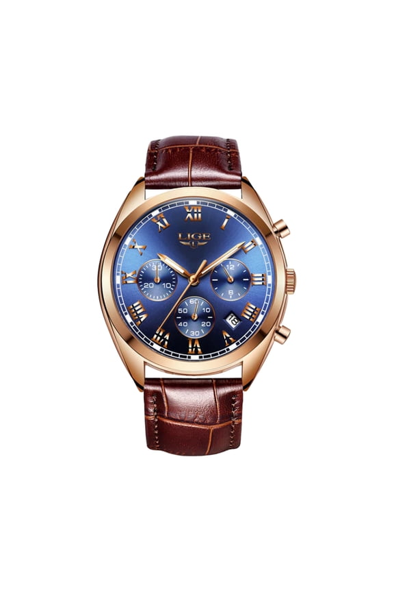 High End Luxury Mens Watch with Blue Face, 30M Waterproof