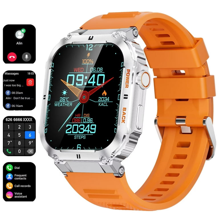 LIGE K-57 Men Smart Watch(Receive/Dial) Wireless Bluetooth Call Fitness  Tracker with Tall and Text IP68 Waterproof Orange 