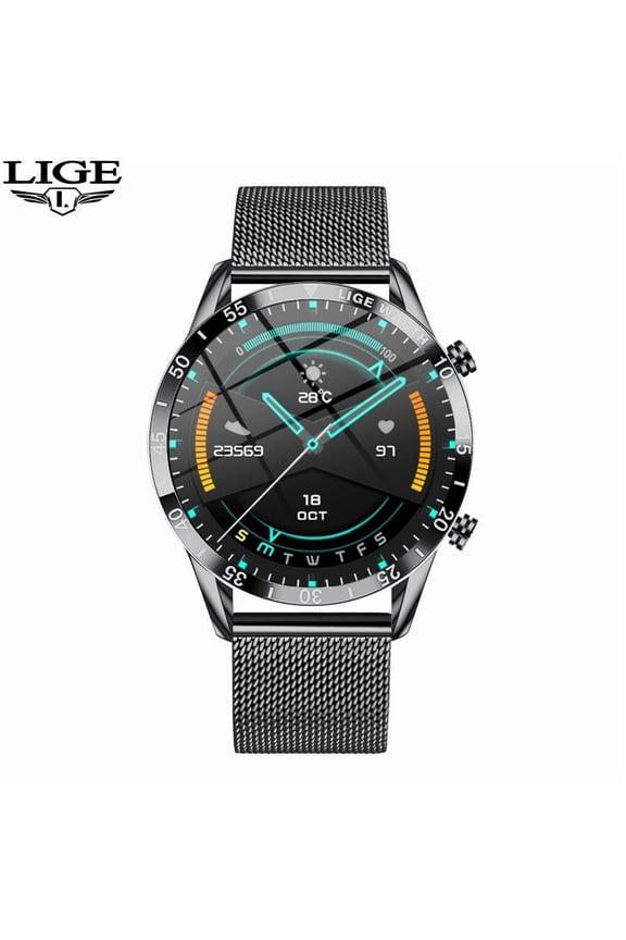LIGE Luxury Full Circle Touch Screen Men Smart Watch Bluetooth Call Steel Band Waterproof Sports Fitness Watch For Andro Chronograph "Waterproof Luminous Mechanical Watch" Moon Phase Mechanical Watch