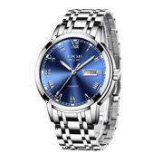 LIGE Luxury Watches Clock for Women Men Waterproof Business Date Quartz  Wristwatches Silver