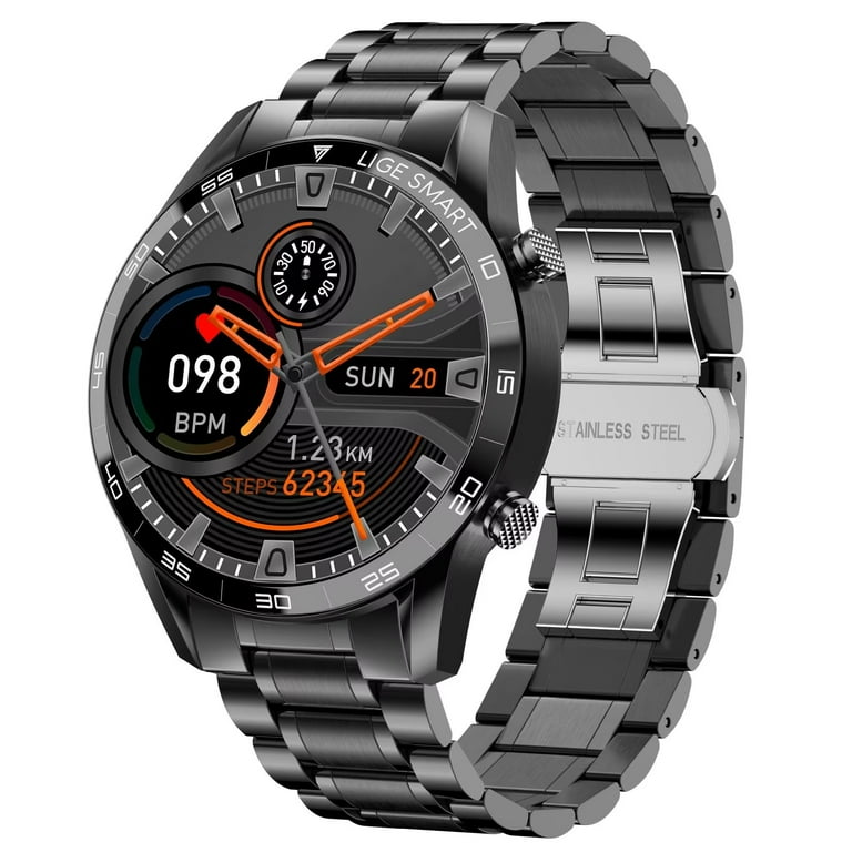 LIGE Men Black Smart Watch for Android iOS iPhones Make Answer Call Fitness Tracker Smartwatch