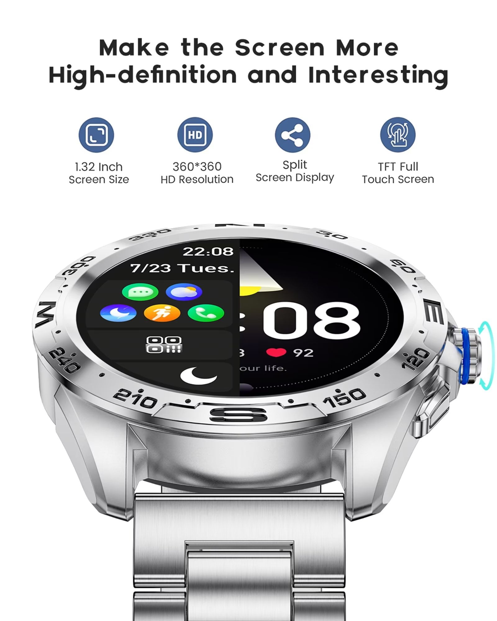 LIGE Smart Watch Bluetooth Calls Waterproof for Android iPhone Men