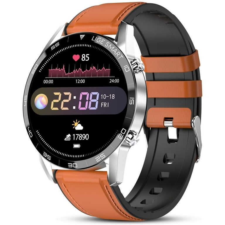 LIGE Smart Watch for Men Brown Android iOS Phones Compatible Make Answer  Call Fitness Tracker 