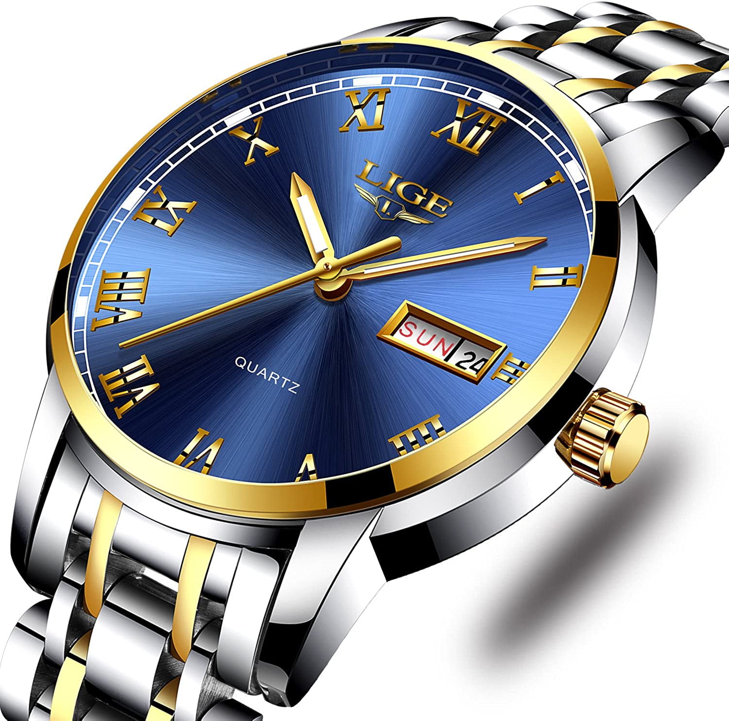 LIGE Stylish Wrist Watch for Men, Waterproof Sports Moon Phase Chronograph Watch Luxury Business Dress Analogue Quartz Watches Men Fashion Casual