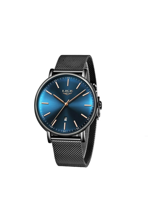Womens Casual Ultra Thin Stainless Steel Watch with Blue Face