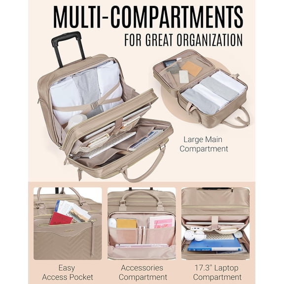 LIGHT FLIGHT Rolling Laptop Bag Rolling Briefcase for Women Computer Bag with Wheels Case for Carry on Travel Work Business