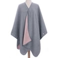 thumbnail image 1 of LIGHT GREY / PINK - REVERSIBLE SOLID COLORS WARM FLEECE BLANKET PONCHO, 1 of 4