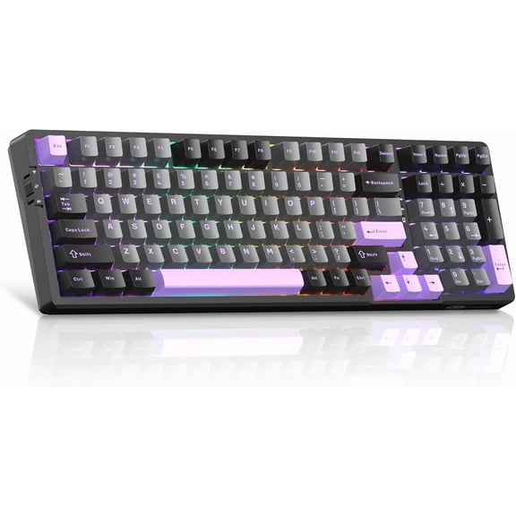 LIGHT100  Creamy Keyboard, Gasket Structure Hot Swappable, Tri-Mode 2.4G/-C/BT5.0  Backlit Mechanical Gaming Keyboard for Win//PC, PBT Keycap, 4000mAh , Purple