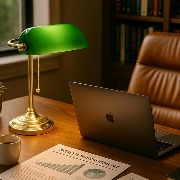 LIGHTACCENTS Traditional Banker’s Desk Lamp with Green Glass Shade and Brass Base – Classic Desk Lamp with Pull Chain, Office Lighting, Vintage Style Reading Light